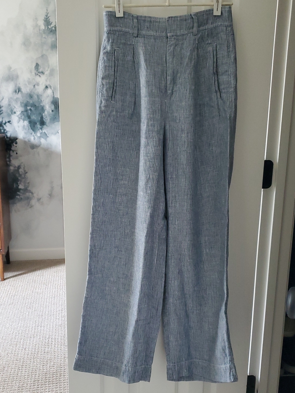 ✅ Everlane The Linen Way-High Drape Pant, White/Blue (4)